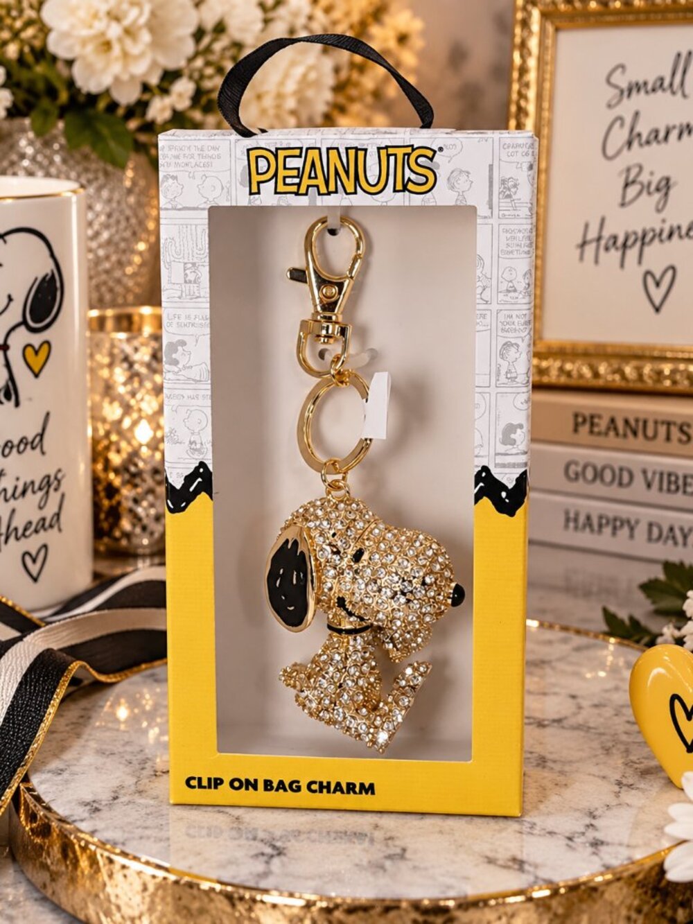 Peanuts Snoopy Rhinestone Clip-On Bag Charm / Keychain